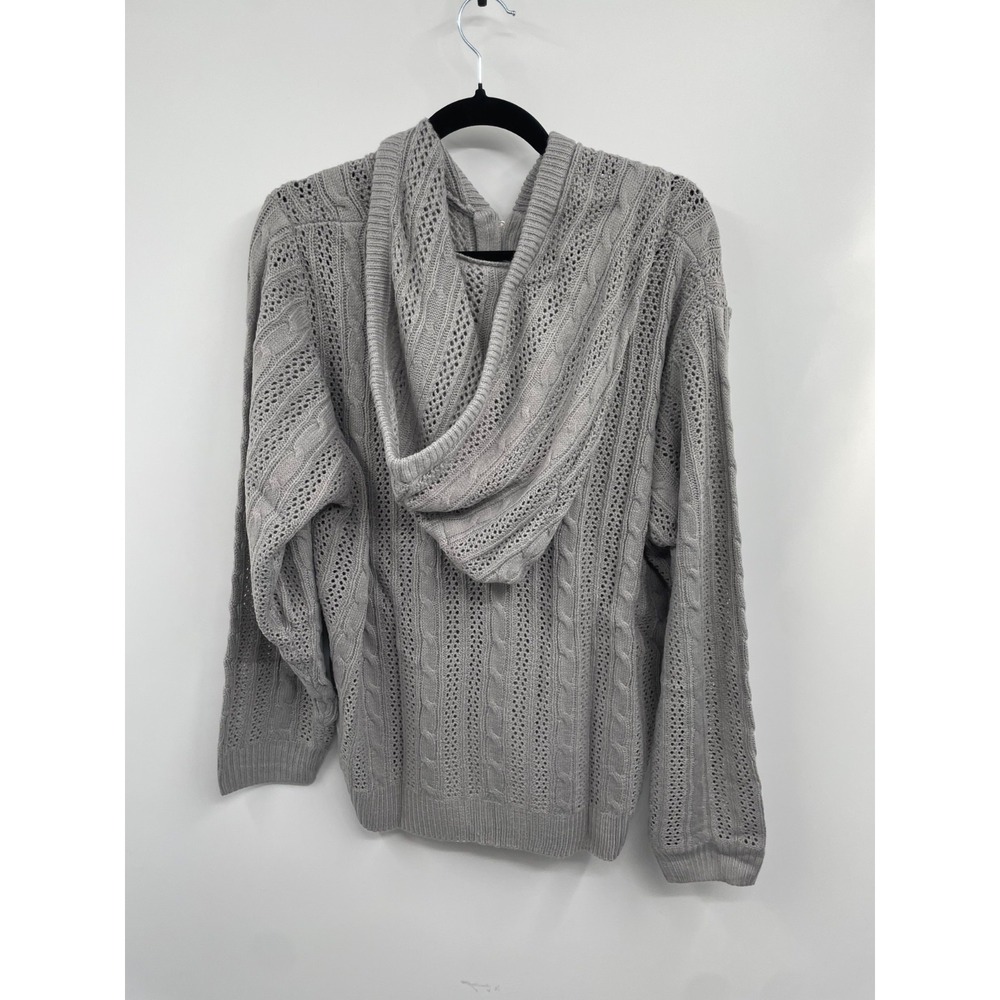 Ashley Stewart Cardigan Women's 22/24 Alloy Cable Knit Full Zip Hooded Cozy NWT - Picture 2 of 12